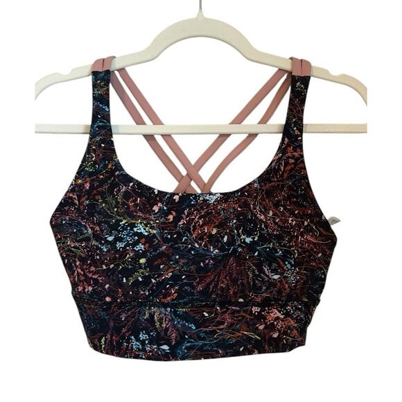Lululemon Size 10 Energy Bra Long Line Medium Support B–D Cup Foliage Multi Pink